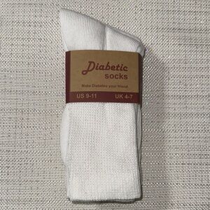 Diabetic Socks 3 pk White Cotton Blend Unisex Loose Top Cushioned Socks